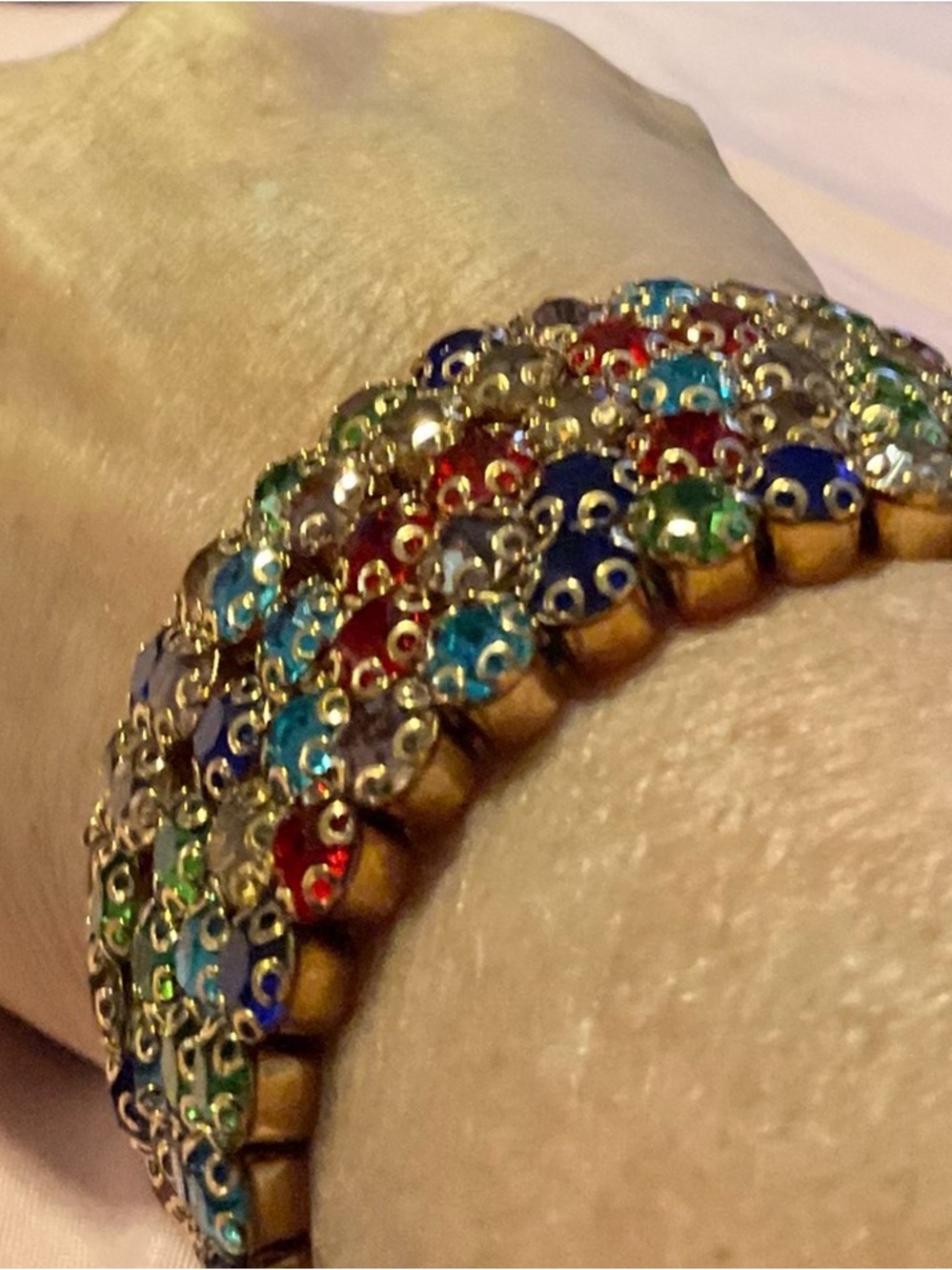Colorful Rhinestones Set on Gold-Tone. Aprox. 140 Stones. Fully Adjustable. - Picture 2 of 3